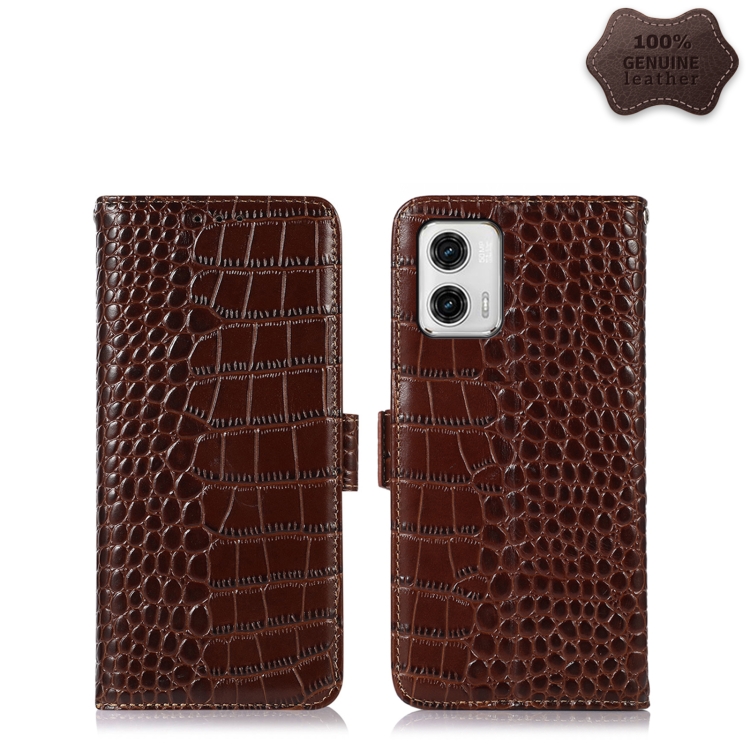 

For Motorola Moto G73 5G Crocodile Top Layer Cowhide Leather Phone Case(Brown)