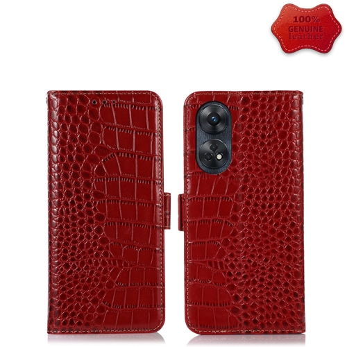 

For OPPO Reno8 T 4G Crocodile Top Layer Cowhide Leather Phone Case(Red)
