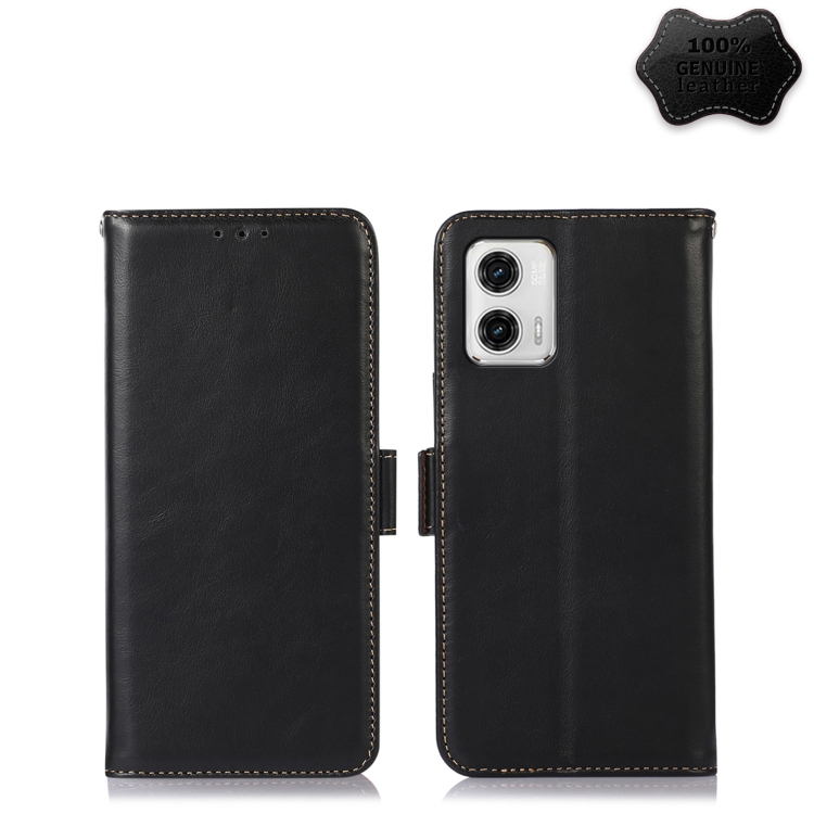 

For Motorola Moto G73 5G Crazy Horse Top Layer Cowhide Leather Phone Case(Black)