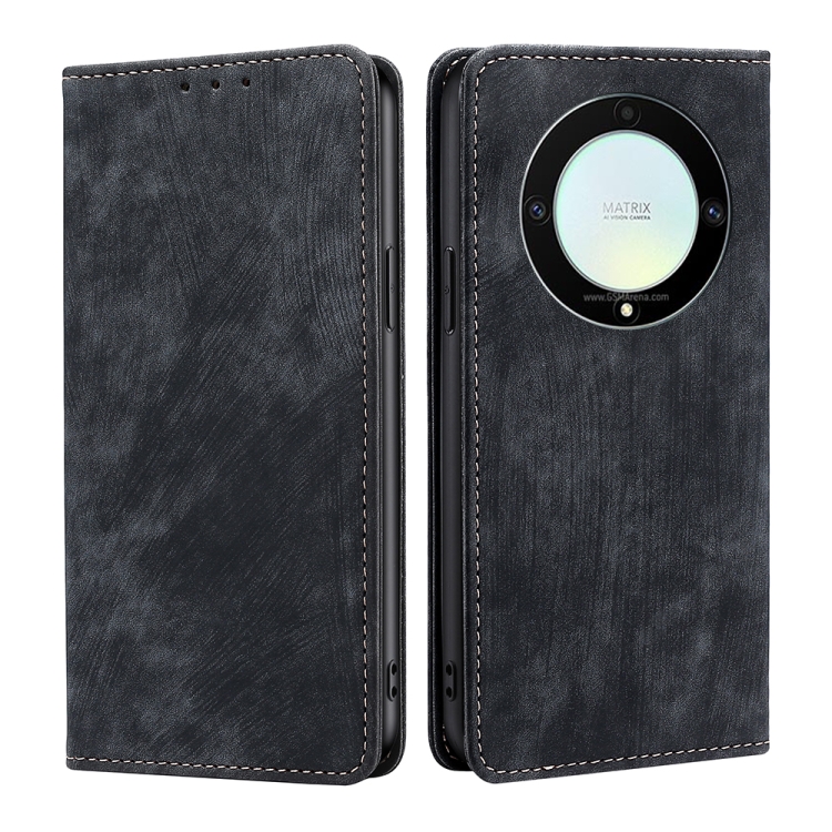 

For Honor X9a 5G RFID Anti-theft Brush Magnetic Leather Phone Case(Black)