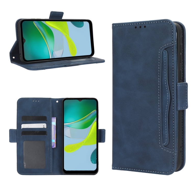 

For Motorola Moto E13 4G Skin Feel Calf Texture Card Slots Leather Phone Case(Blue)