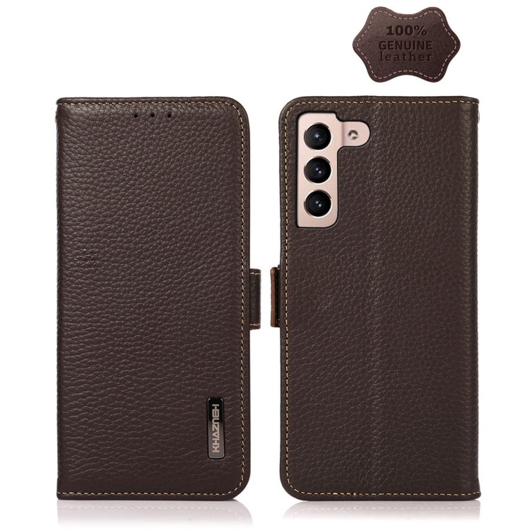 

For Samsung Galaxy A24 4G KHAZNEH Side-Magnetic Litchi Genuine Leather RFID Phone Case(Brown)