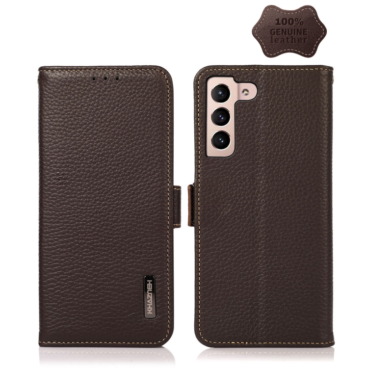 

For Samsung Galaxy A34 5G KHAZNEH Side-Magnetic Litchi Genuine Leather RFID Phone Case(Brown)