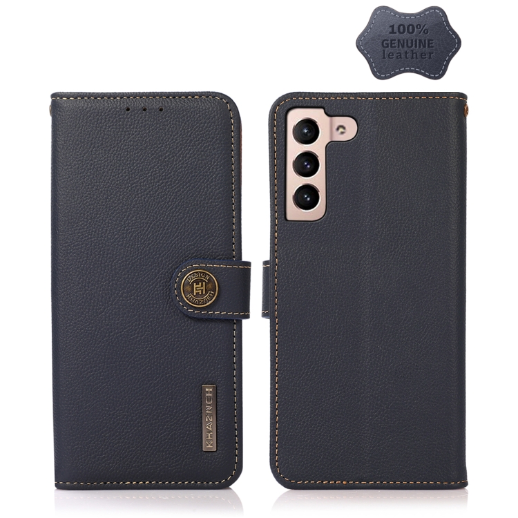 

For Samsung Galaxy A34 5G KHAZNEH Custer Genuine Leather RFID Phone Case(Blue)