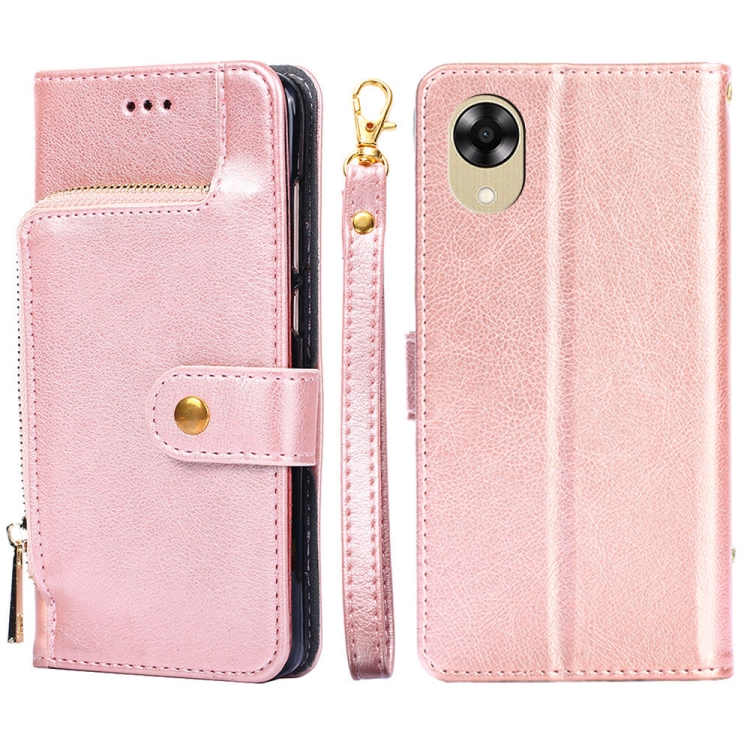 

For OPPO A17k Zipper Bag Leather Phone Case(Rose Gold)