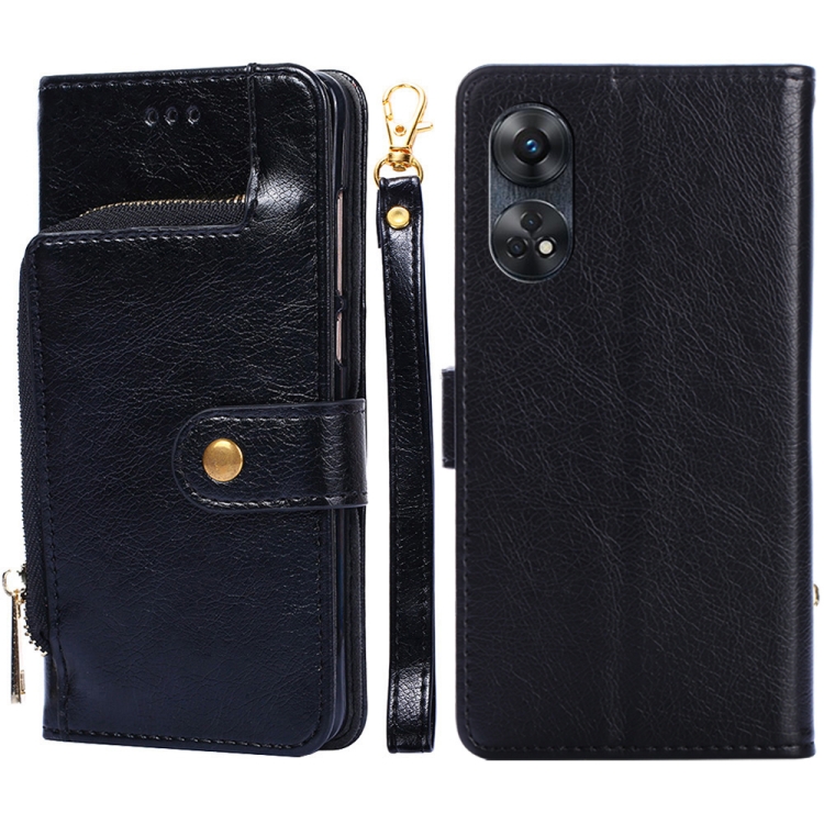 

For OPPO Reno8 T 4G Zipper Bag Leather Phone Case(Black)