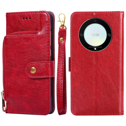 

For Honor X9a 5G Zipper Bag Leather Phone Case(Red)