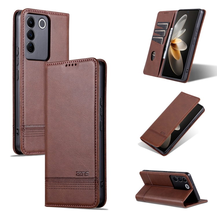 

For vivo S16e AZNS Magnetic Calf Texture Flip Leather Phone Case(Dark Brown)
