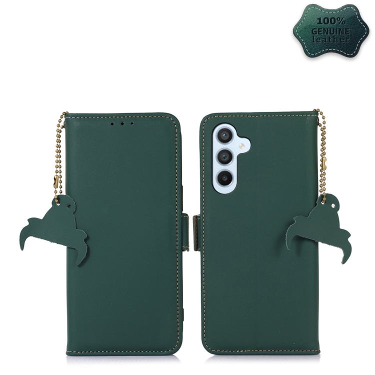 

For Samsung Galaxy A24 4G Genuine Leather Magnetic RFID Leather Phone Case(Green)