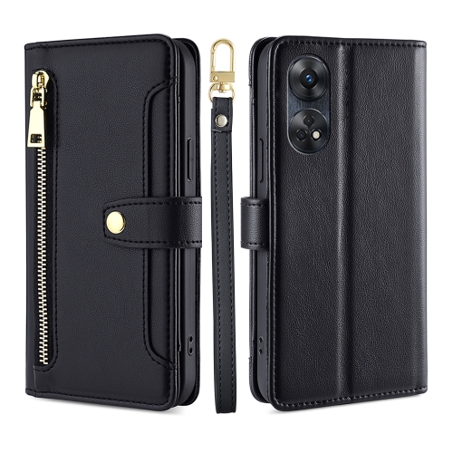 

For OPPO Reno8 T 4G Sheep Texture Cross-body Zipper Wallet Leather Phone Case(Black)