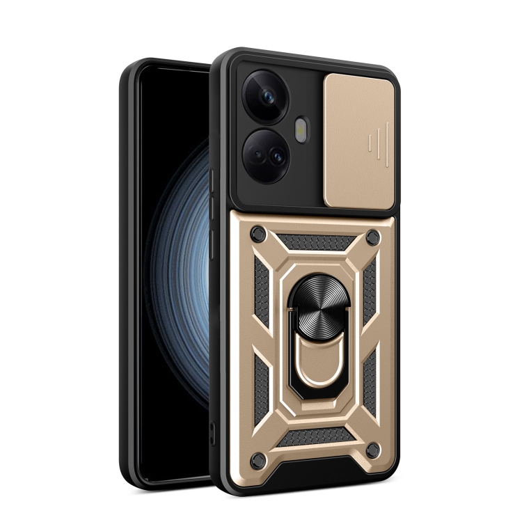 

For Realme 10 Pro+ 5G Sliding Camera Cover Design Phone Case(Gold)