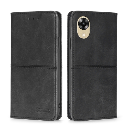 

For OPPO A17k Cow Texture Magnetic Horizontal Flip Leather Phone Case(Black)