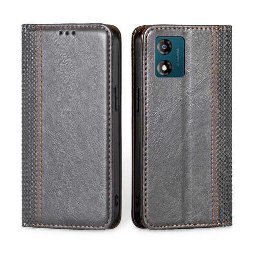 

For Motorola Moto E13 4G Grid Texture Magnetic Flip Leather Phone Case(Grey)