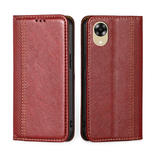 

For OPPO A17k Grid Texture Magnetic Flip Leather Phone Case(Red)