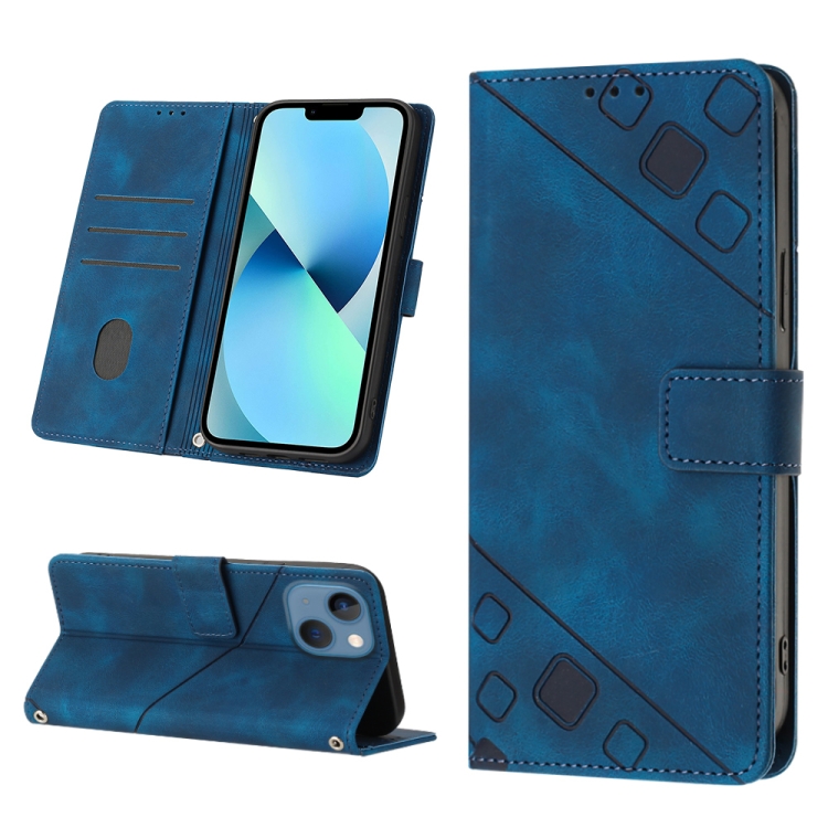 

For iPhone 14 Plus Skin-feel Embossed Leather Phone Case(Blue)