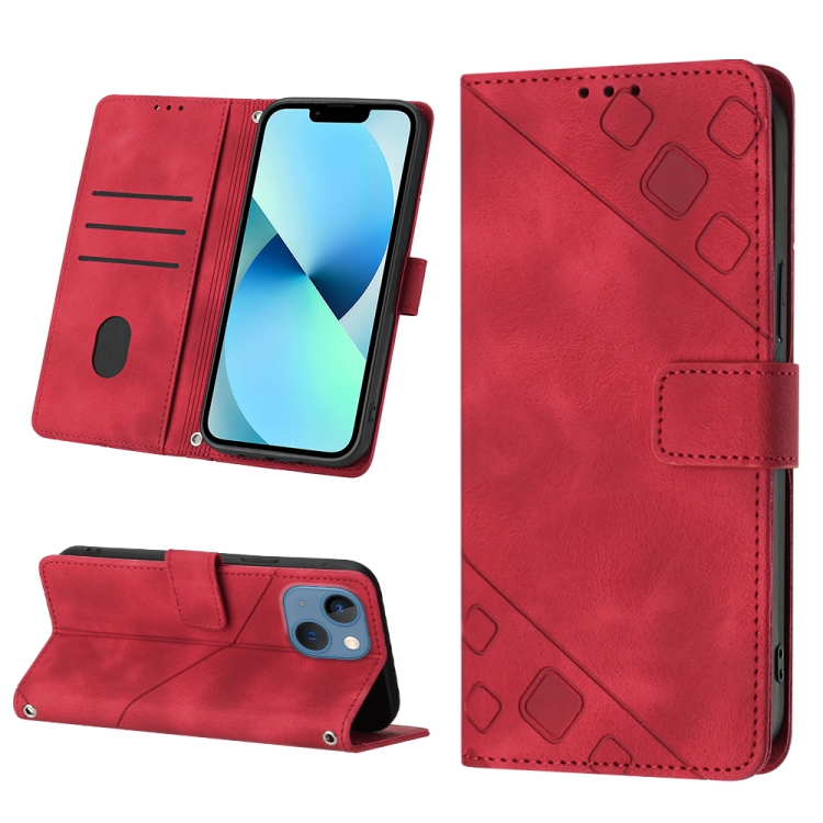

For iPhone 14 Plus Skin-feel Embossed Leather Phone Case(Red)