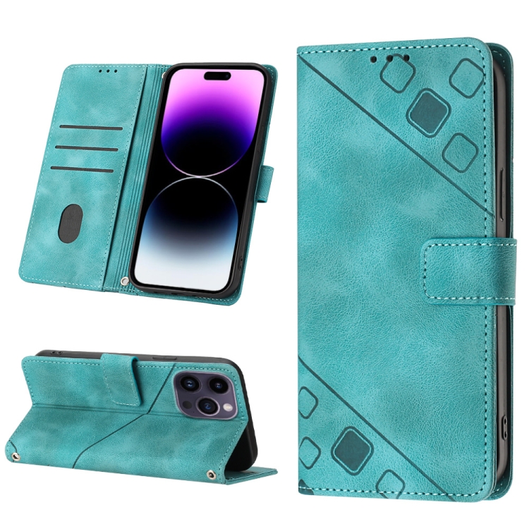 

For iPhone 14 Pro Skin-feel Embossed Leather Phone Case(Green)