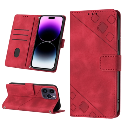 

For iPhone 14 Pro Skin-feel Embossed Leather Phone Case(Red)