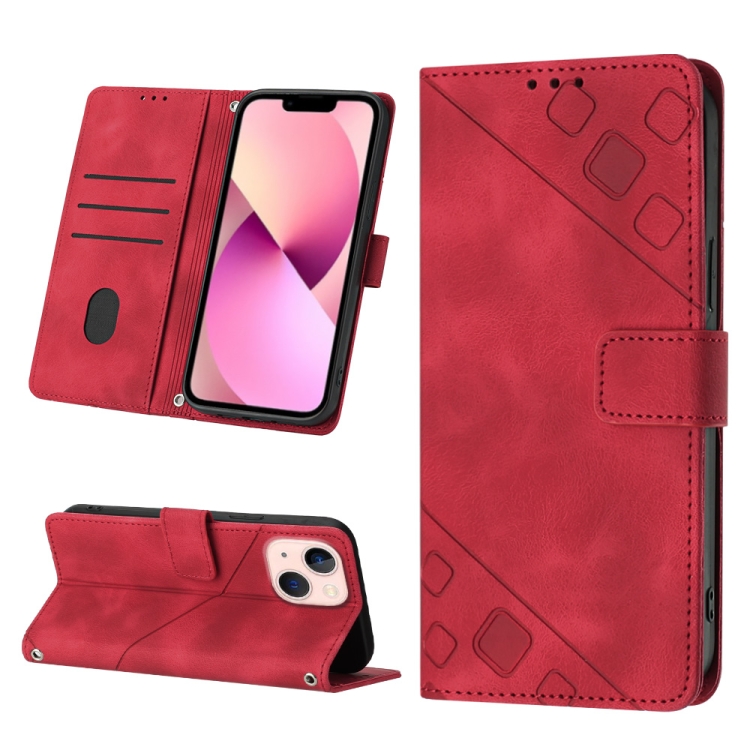 

For iPhone 13 Skin-feel Embossed Leather Phone Case(Red)