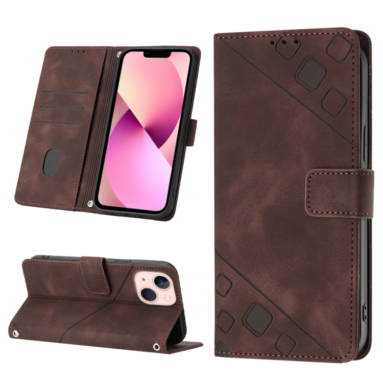 

For iPhone 13 Skin-feel Embossed Leather Phone Case(Brown)
