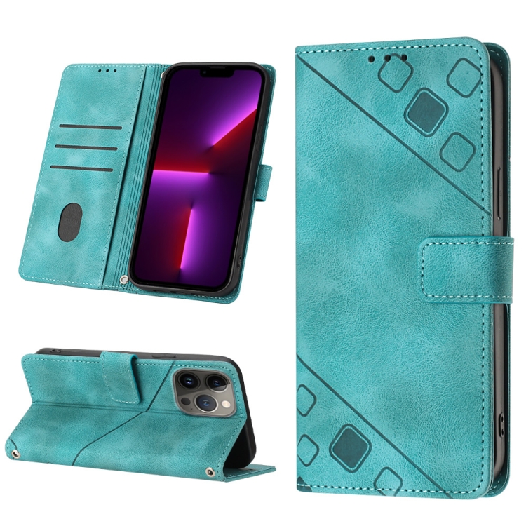 

For iPhone 13 Pro Skin-feel Embossed Leather Phone Case(Green)