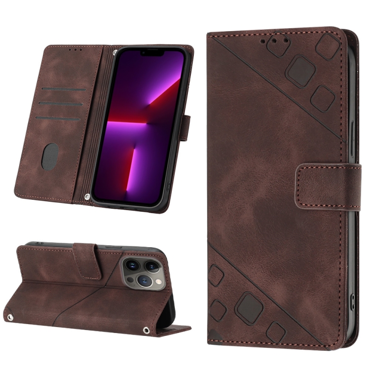 

For iPhone 13 Pro Max Skin-feel Embossed Leather Phone Case(Brown)