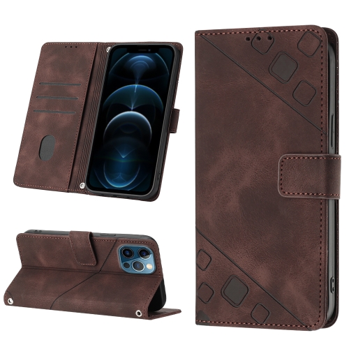 

For iPhone 12 Pro Max Skin-feel Embossed Leather Phone Case(Brown)