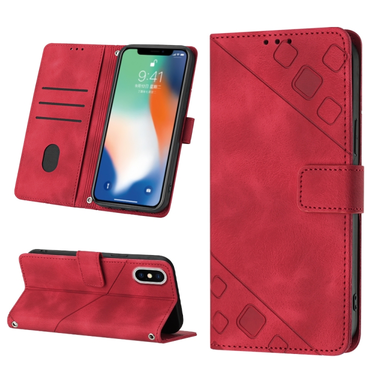 

For iPhone X / XS Skin-feel Embossed Leather Phone Case(Red)