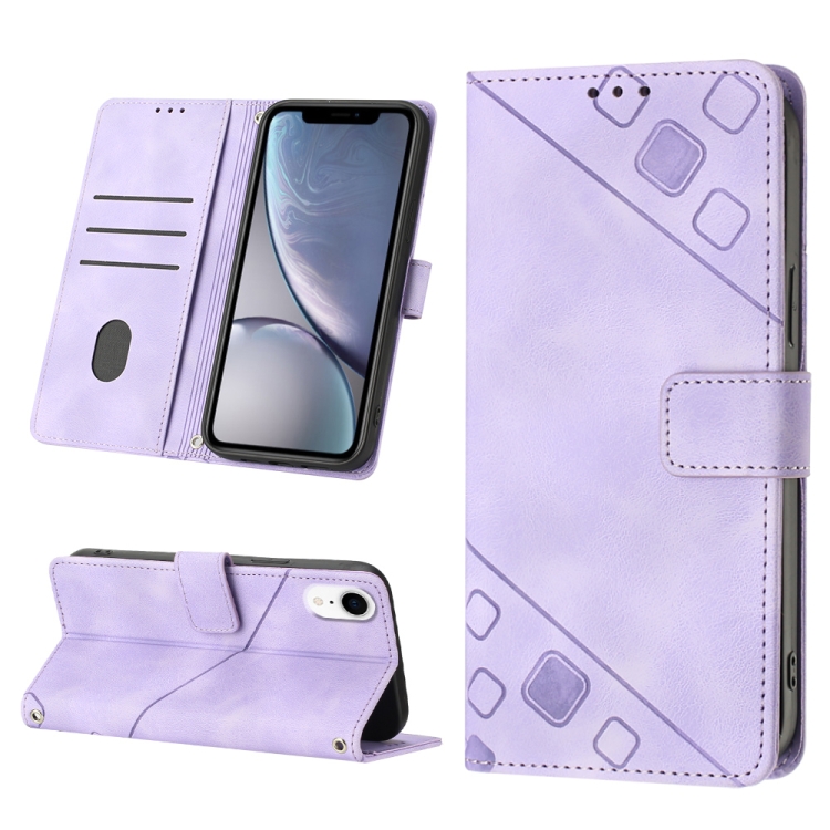 

For iPhone XR Skin-feel Embossed Leather Phone Case(Light Purple)