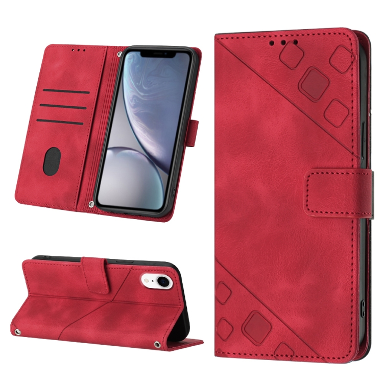

For iPhone XR Skin-feel Embossed Leather Phone Case(Red)