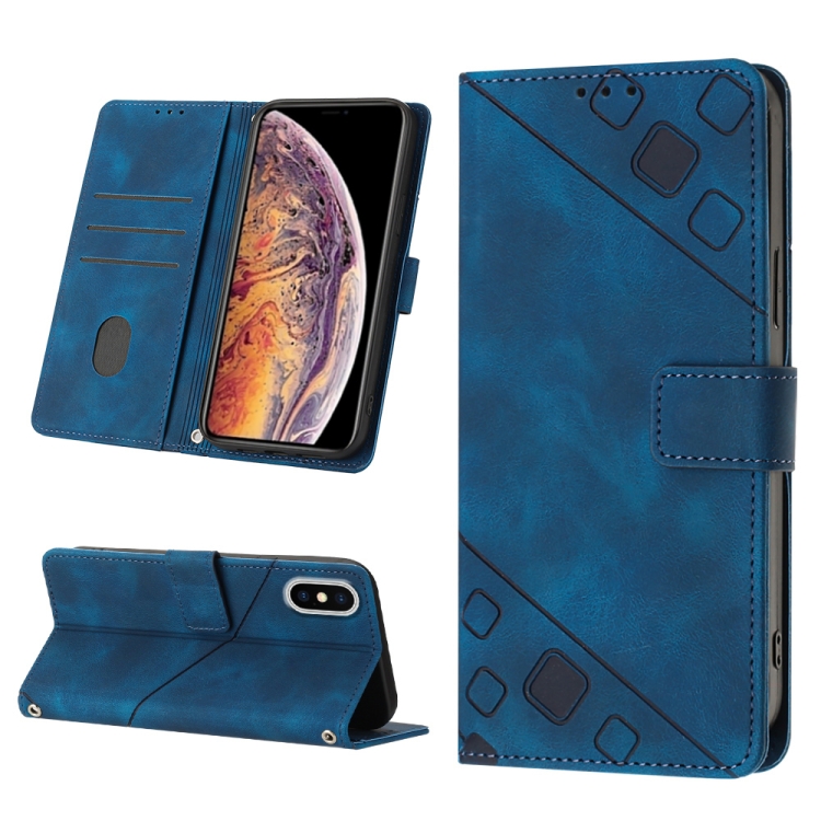 

For iPhone XS Max Skin-feel Embossed Leather Phone Case(Blue)