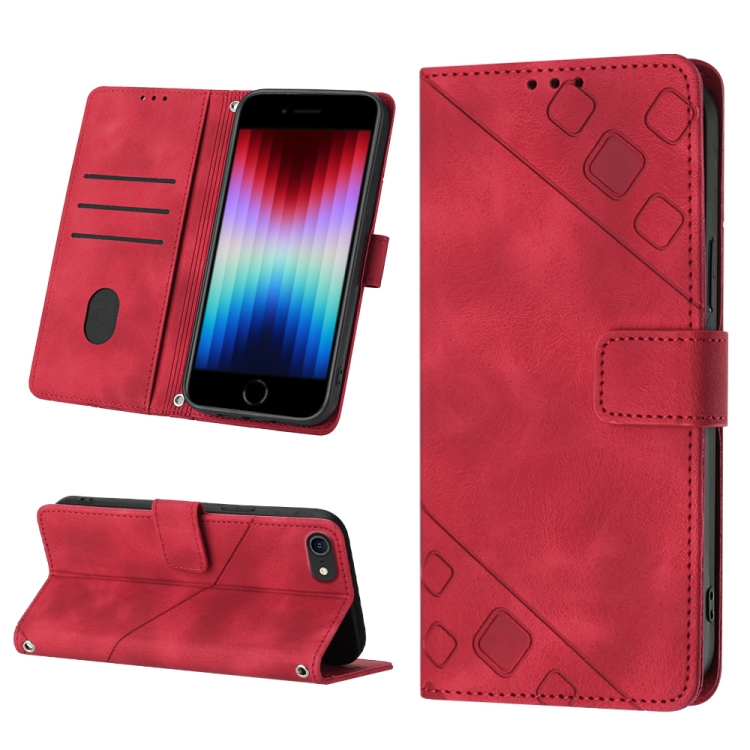 

For iPhone SE 2022 / 2020 / 7 / 8 Skin-feel Embossed Leather Phone Case(Red)