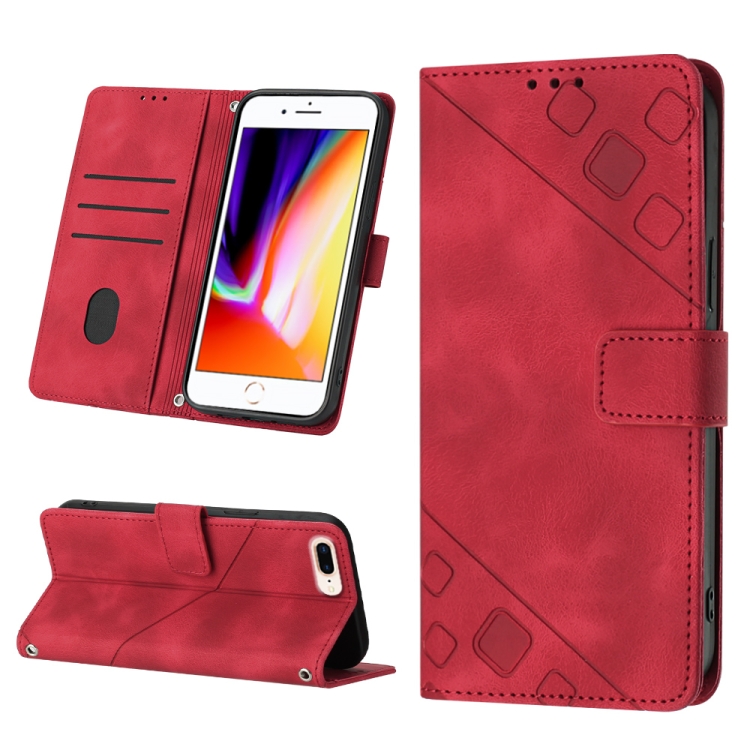 

For iPhone 7 Plus / 8 Plus / 6 Plus Skin-feel Embossed Leather Phone Case(Red)