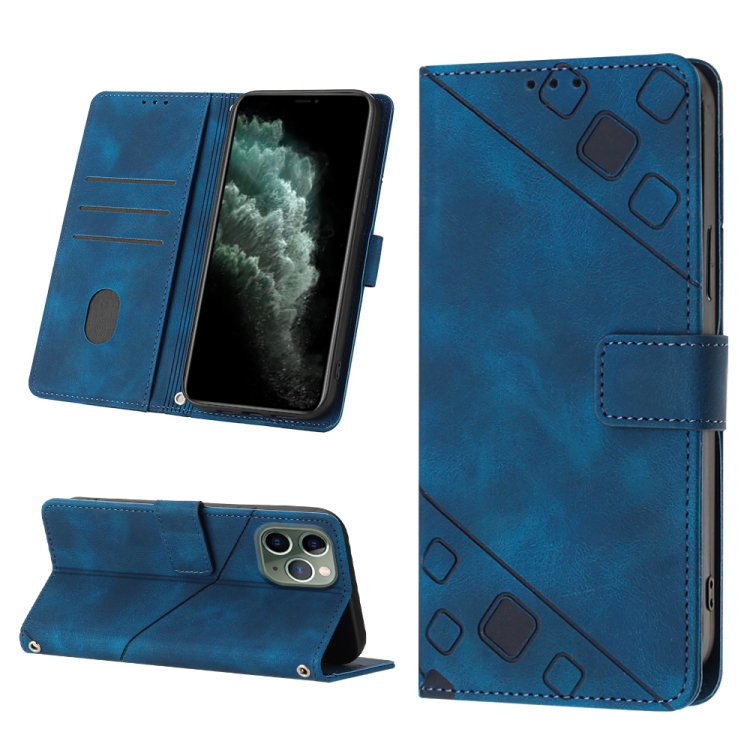 

For iPhone 11 Pro Skin-feel Embossed Leather Phone Case(Blue)