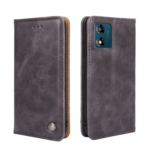 

For Motorola Moto E13 4G Non-Magnetic Retro Texture Leather Phone Case(Grey)