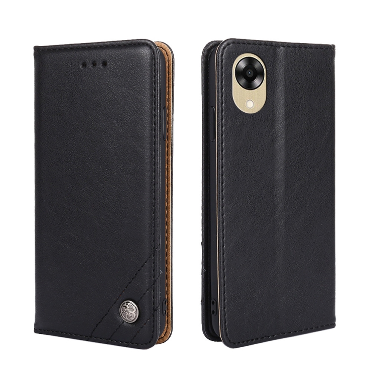 

For OPPO A17k Non-Magnetic Retro Texture Leather Phone Case(Black)