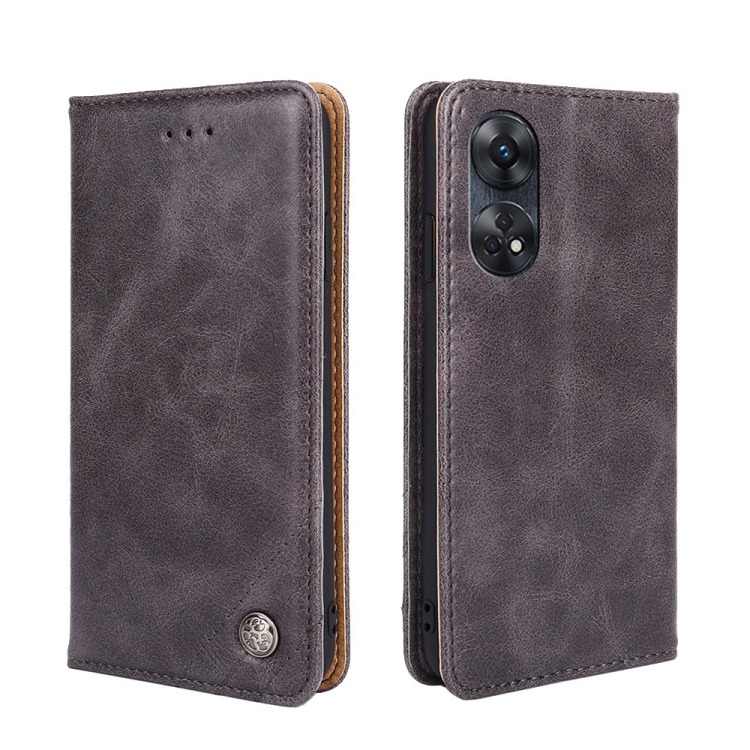 

For OPPO Reno8 T 4G Non-Magnetic Retro Texture Leather Phone Case(Grey)