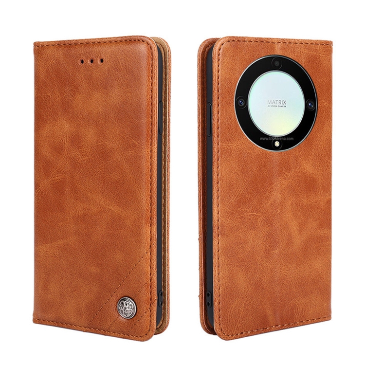 

For Honor X9a 5G Non-Magnetic Retro Texture Leather Phone Case(Brown)