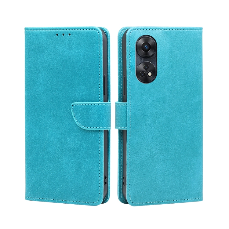 

For OPPO Reno8 T 4G Calf Texture Buckle Flip Leather Phone Case(Light Blue)