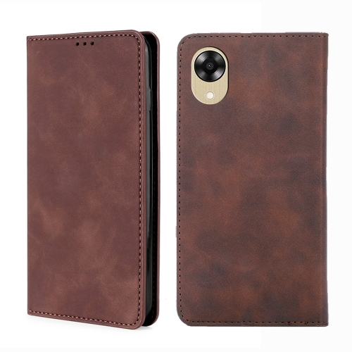 

For OPPO A17k Skin Feel Magnetic Horizontal Flip Leather Phone Case(Dark Brown)