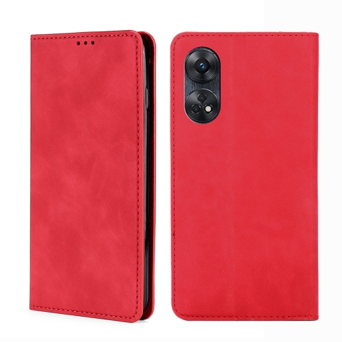 

For OPPO Reno8 T 4G Skin Feel Magnetic Horizontal Flip Leather Phone Case(Red)