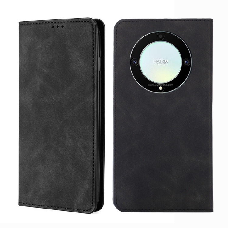

For Honor X9a 5G Skin Feel Magnetic Horizontal Flip Leather Phone Case(Black)