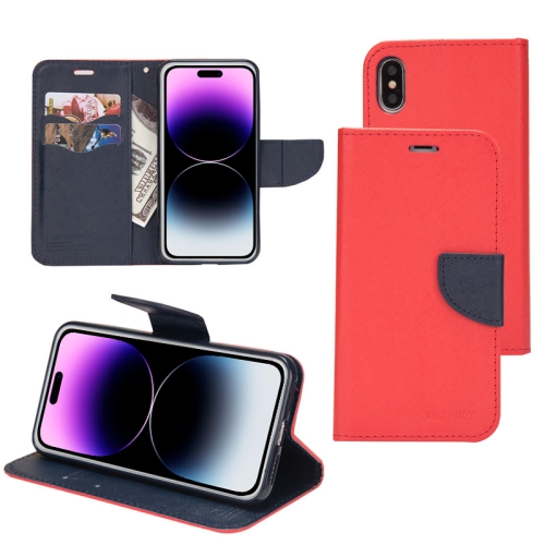 

For iPhone 14 Pro Mercury Contrast Color Splicing Leather Phone Case(Red)