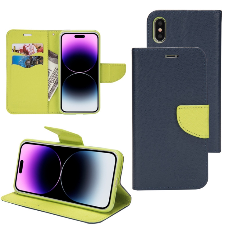 

For iPhone 13 Mercury Contrast Color Splicing Leather Phone Case(Dark Blue)