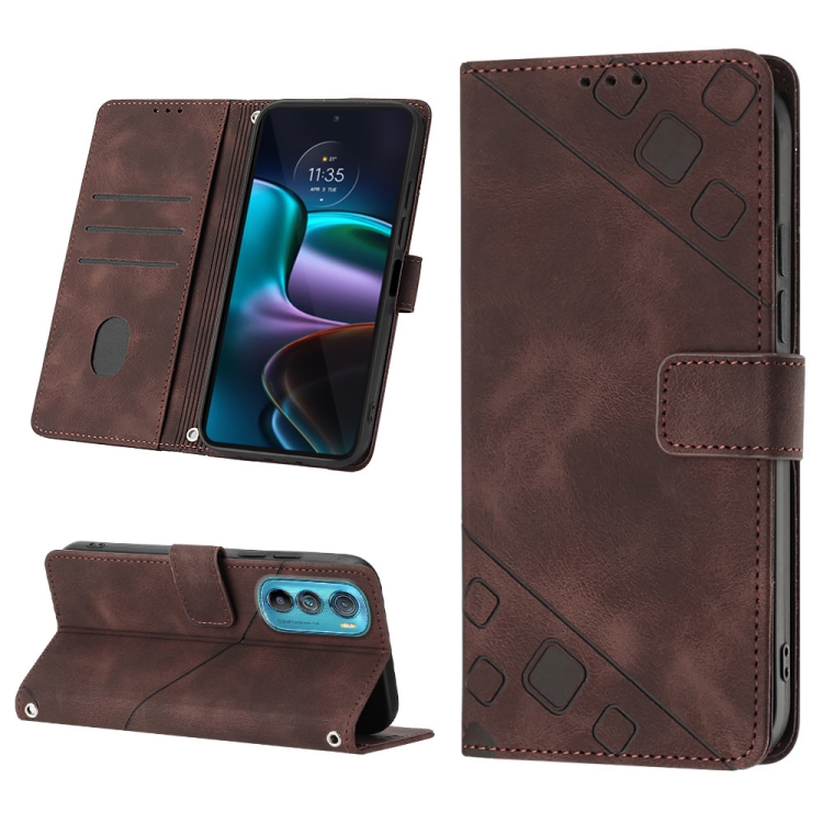 

For Motorola Moto Edge 30 Skin-feel Embossed Leather Phone Case(Brown)