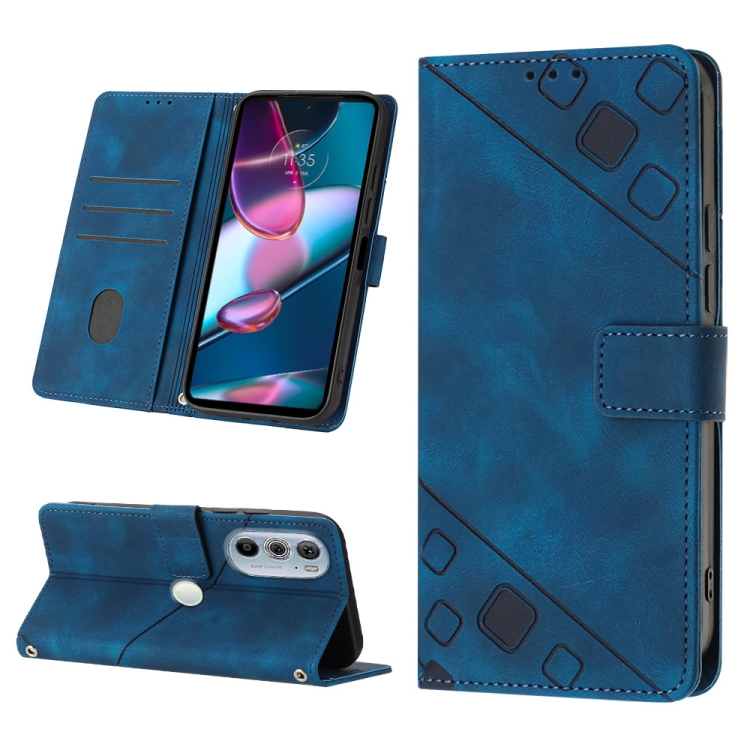 

For Motorola Edge 30 Pro / Edge+ 2022 Skin-feel Embossed Leather Phone Case(Blue)