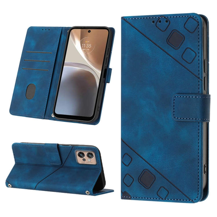 

For Motorola Moto G32 Skin-feel Embossed Leather Phone Case(Blue)