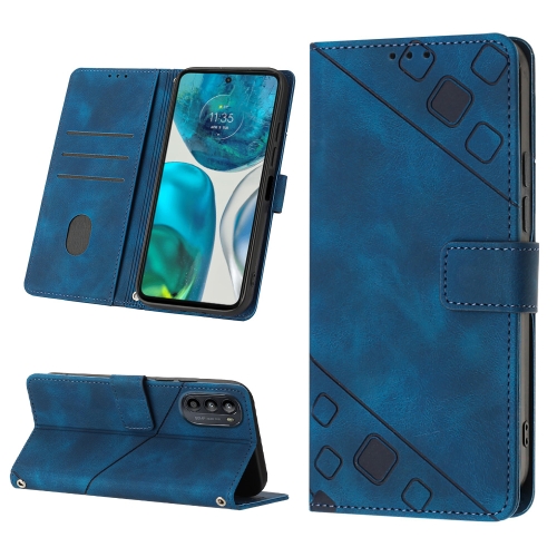 

For Motorola Moto G52 Skin-feel Embossed Leather Phone Case(Blue)