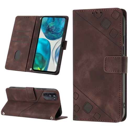 

For Motorola Moto G52 Skin-feel Embossed Leather Phone Case(Brown)
