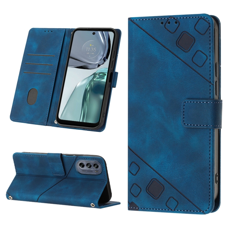 

For Motorola Moto G62 5G Skin-feel Embossed Leather Phone Case(Blue)